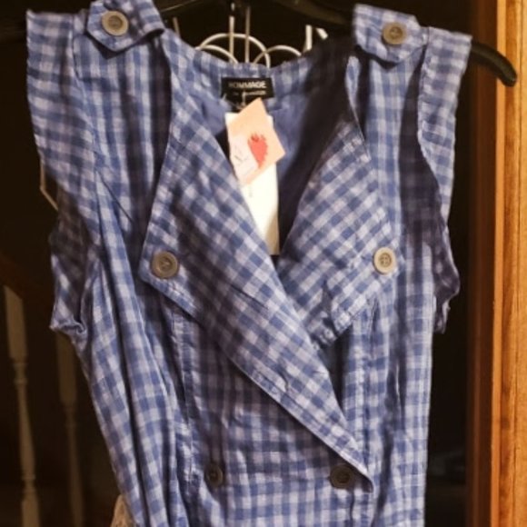 NWT Hommage Los Angeles Sz Jr Large blue checkered dress with belt - Picture 5 of 6